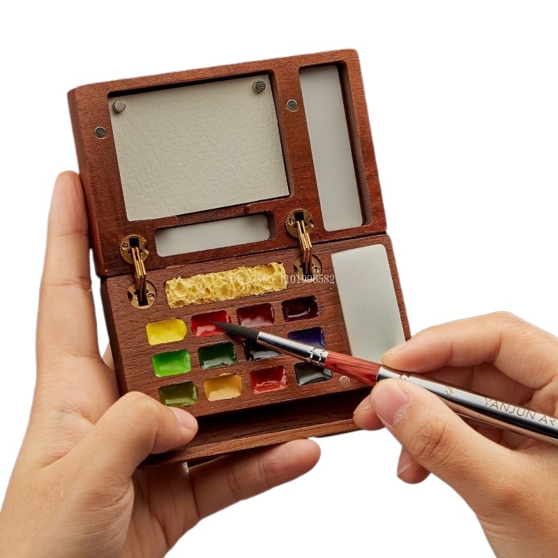 Travel Painting Box Solid Wood - Gouache Paint Set recension och pris